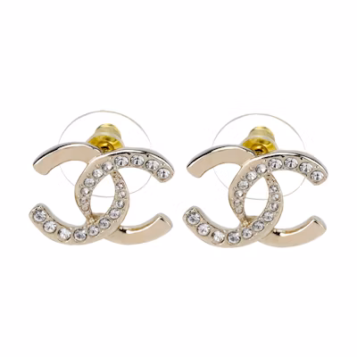 (Women) CHANEL Gold-Tone Twisted Rhinestone Double C Earrings for Women. ABC547-B15387-NU491