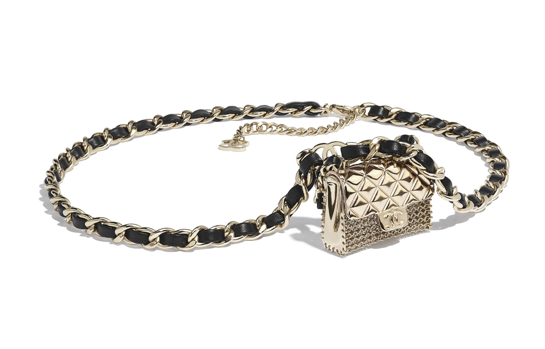 (Women) CHANEL Gold & Black Lambskin Chain Belt Bag for Women. AB6158-B05630-NC343