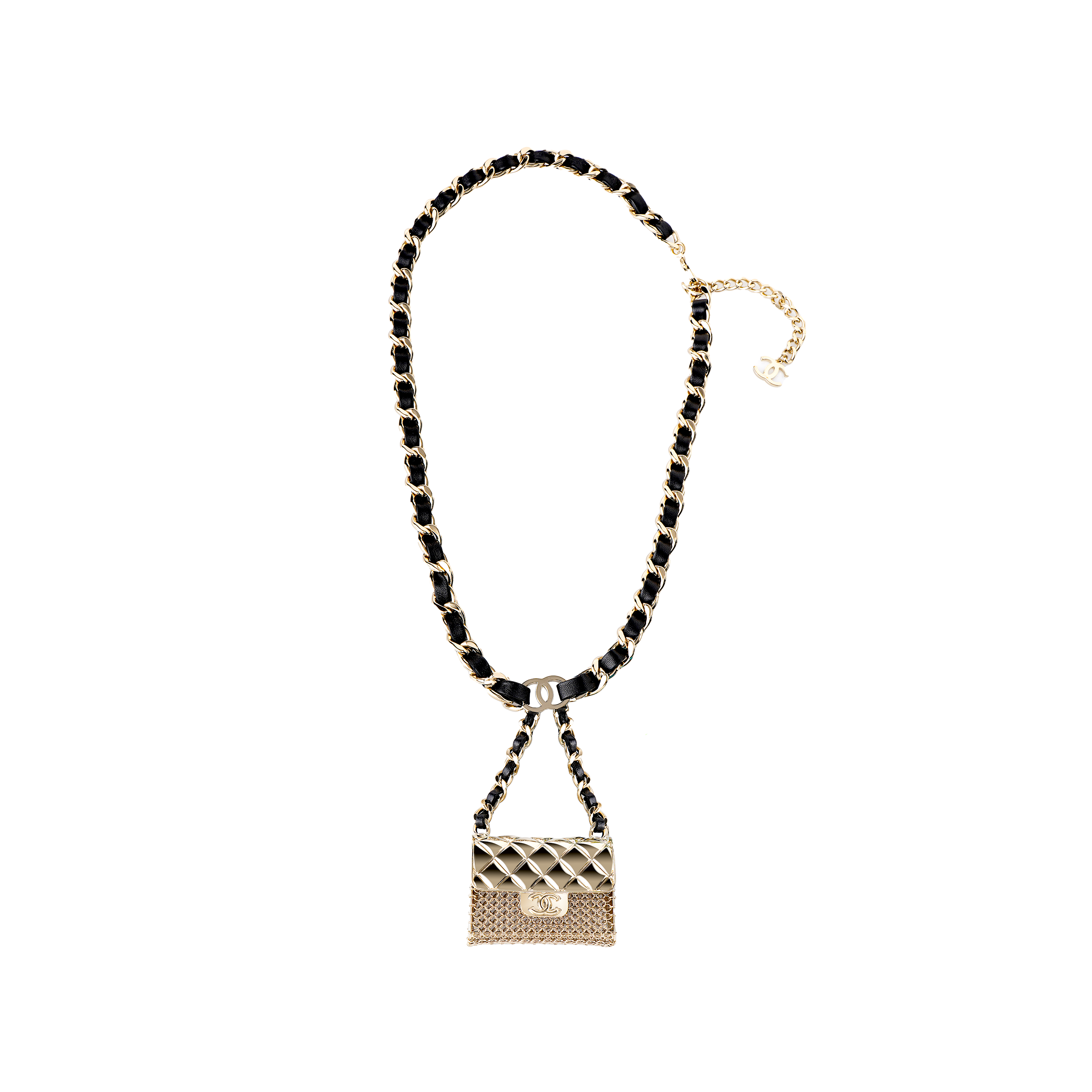 Lookbook (W) CHANEL Tas Pinggang Wanita Rantai Kulit Domba Emas & Hitam. AB6158-B05630-NC343