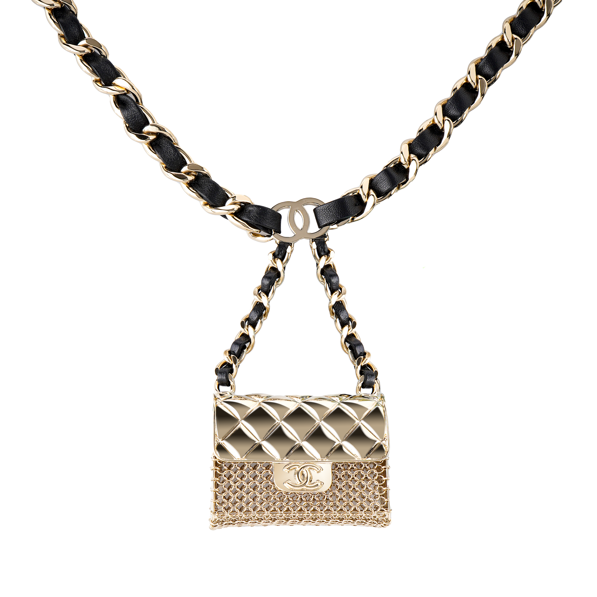 Shop (W) CHANEL Tas Pinggang Wanita Rantai Kulit Domba Emas & Hitam. AB6158-B05630-NC343