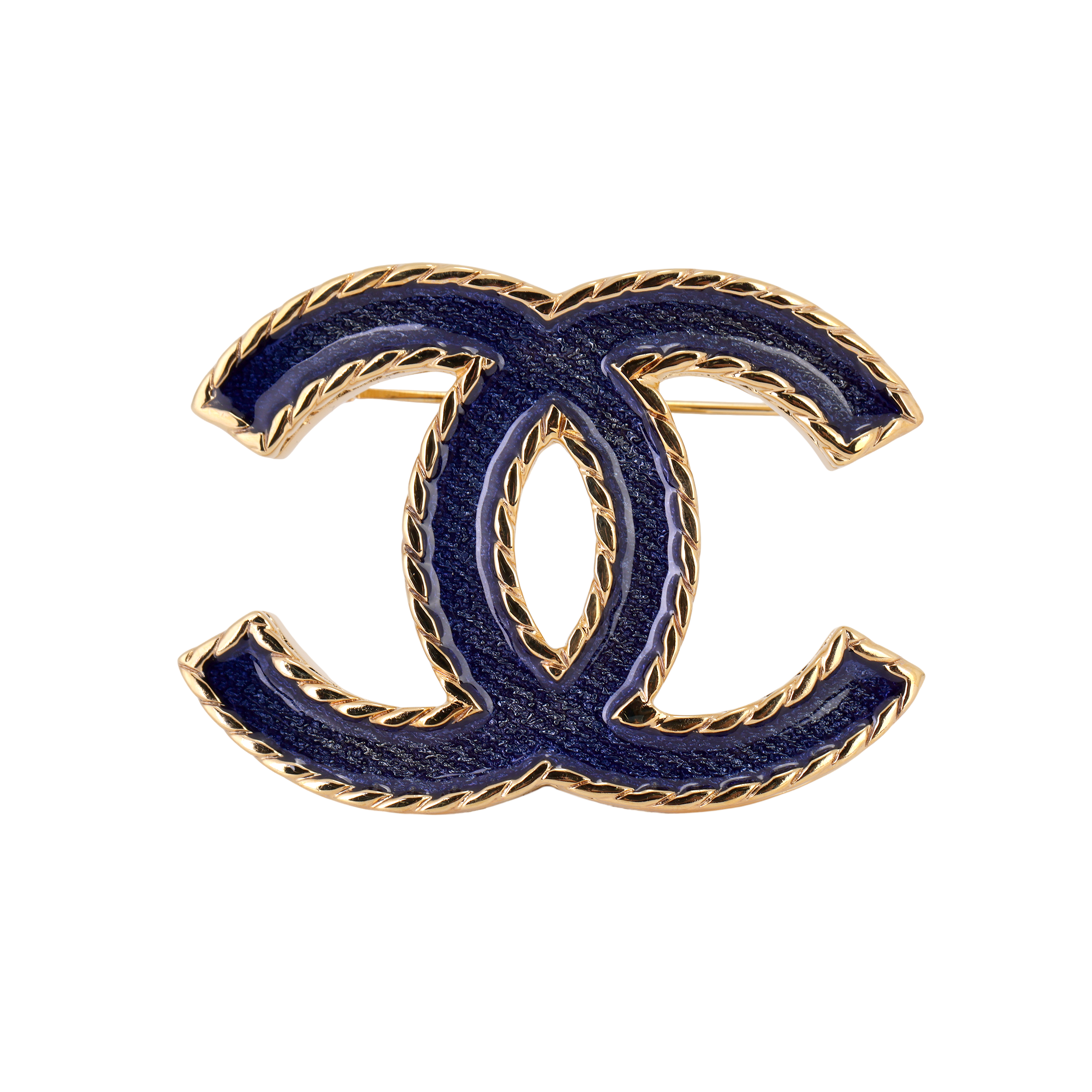 (Women) CHANEL Gold Blue Double C Glitter Metal Brooch for Women. ABC726-B15375-NU456