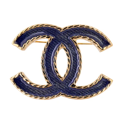 (Women) CHANEL Gold Blue Double C Glitter Metal Brooch for Women. ABC726-B15375-NU456