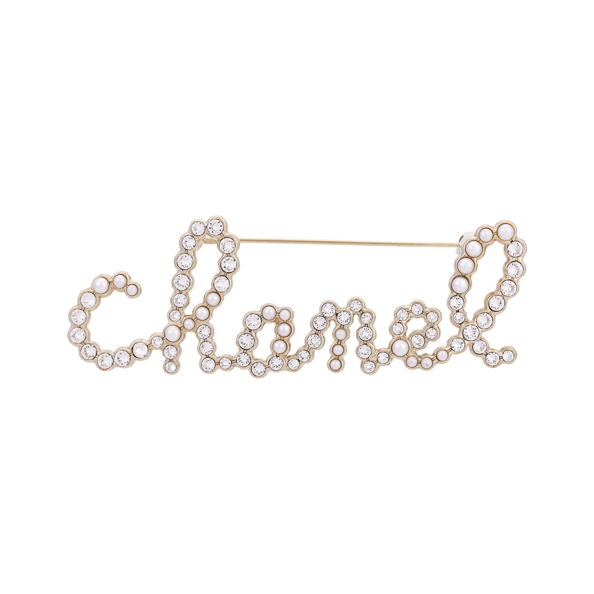 (Women) CHANEL Gold Crystal Letter Brooch for Women - Gold. AB2806Y47927Z8905