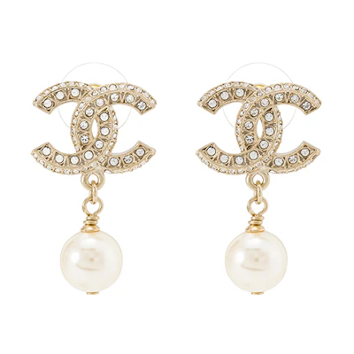(Women) CHANEL Gold Double-C Metal Pearl Earrings for Women A86506
