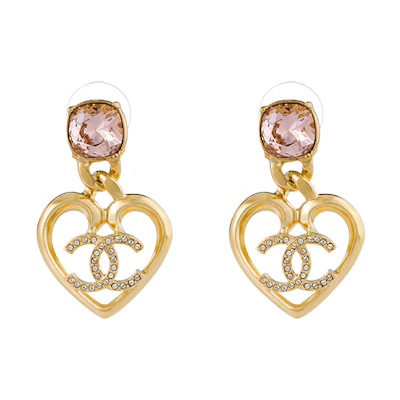 (Women) CHANEL Gold Double C Heart Earrings with Crystals for Women. ABA100-B10034-NM078
