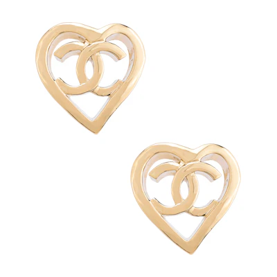 (Women) CHANEL Gold Double C Hollow Heart Earrings for Women AB7882-B07713-NG966