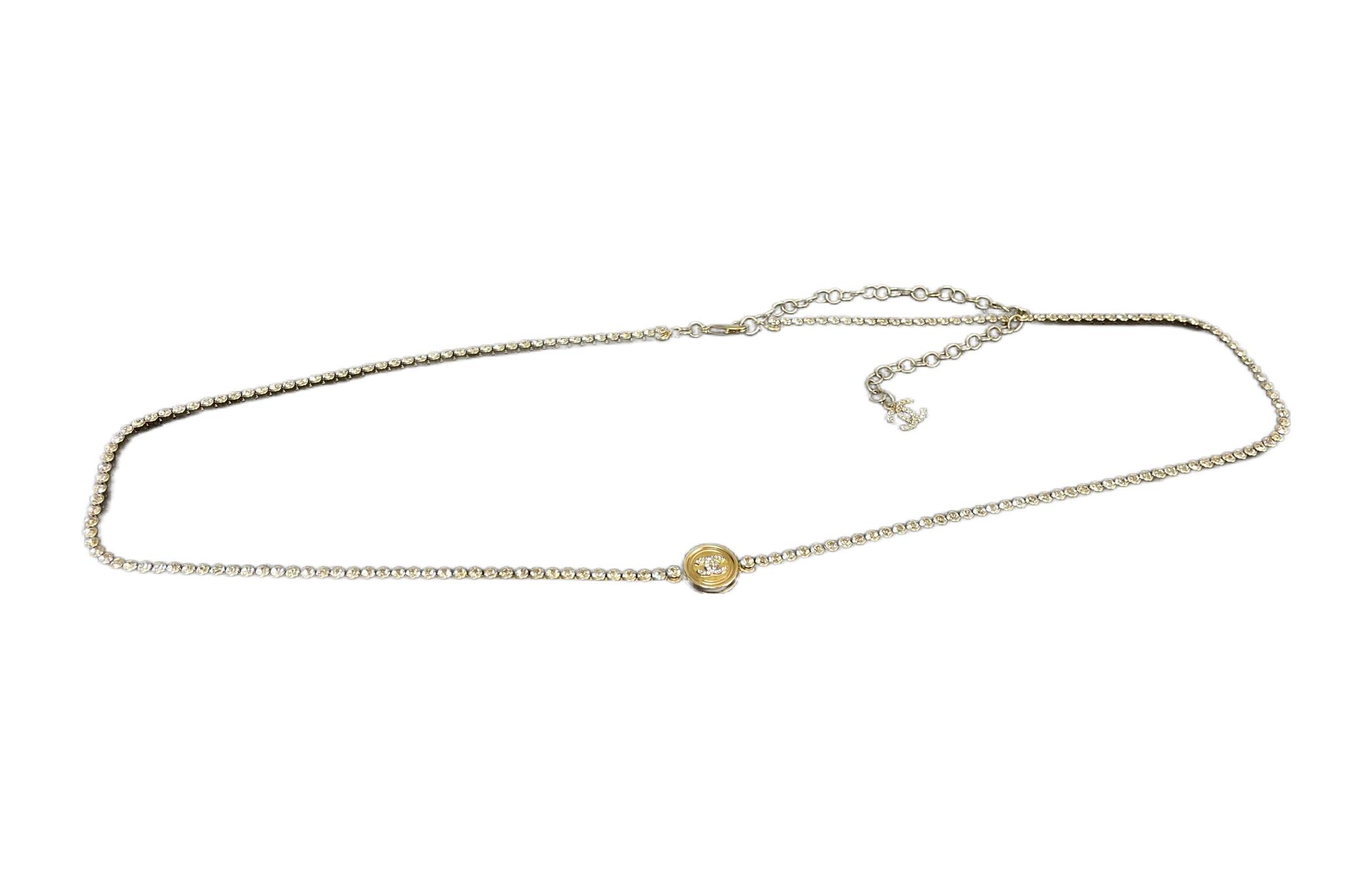 (Women) CHANEL Gold Double C Rhinestone Coin Belt Chain for Women. AB6279-B05696-NC476