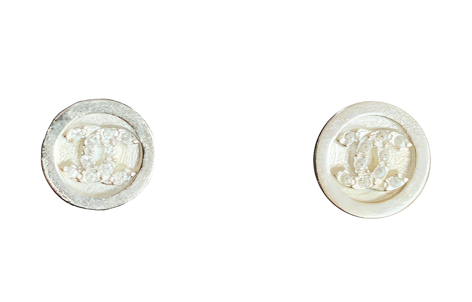 (Women) CHANEL Gold Double C Rhinestone Coin Earrings. AB6878-B06561-NF088