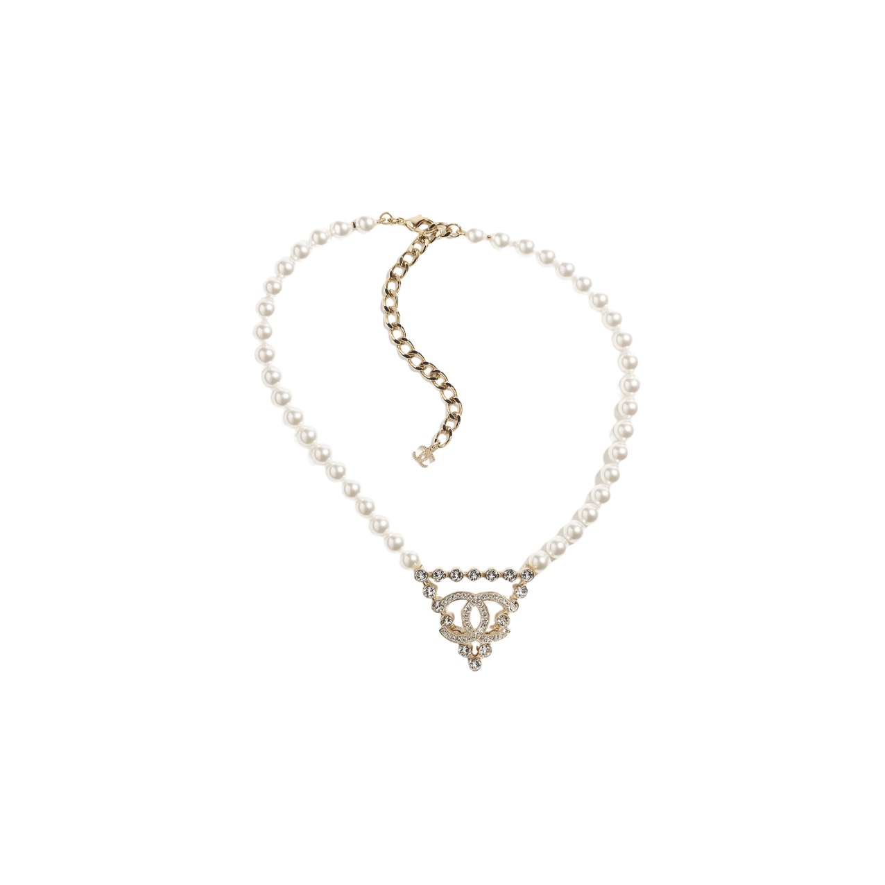 (Women) CHANEL Gold Double C Triangle Pearl Necklace for Women. ABA532-B10512-NN117