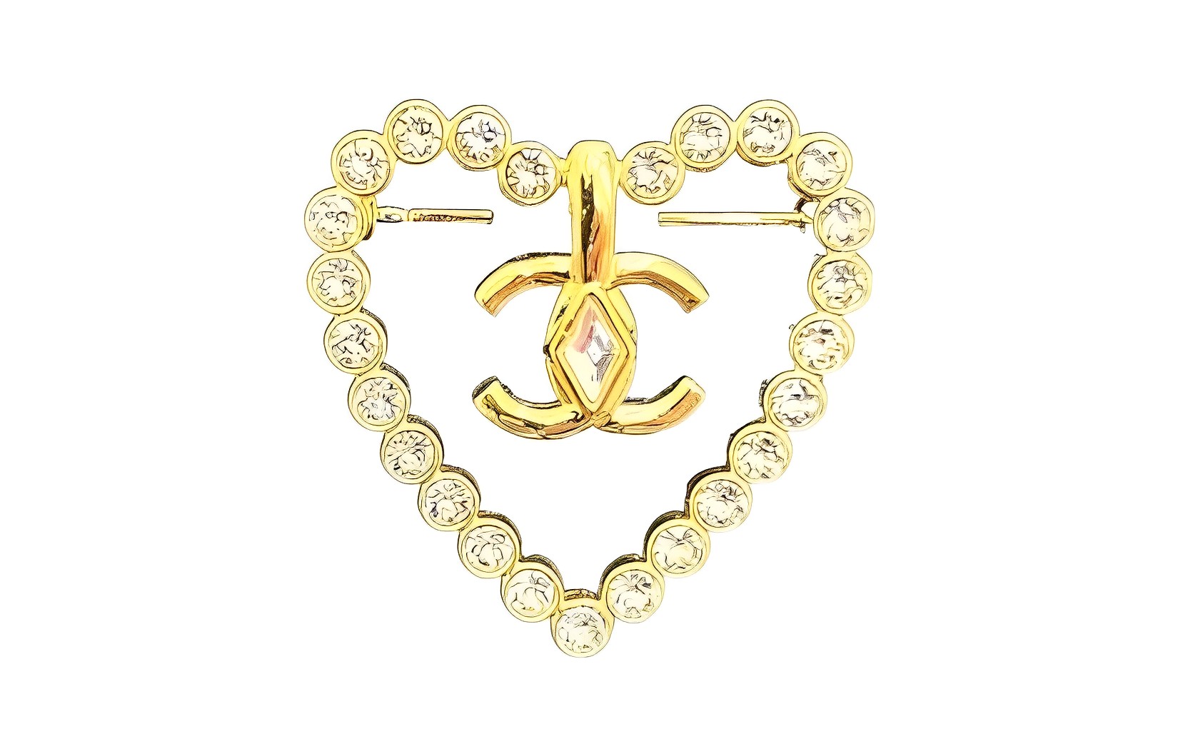 (Women) CHANEL Gold Heart Logo Brooch for Women - 2023 Early Spring Collection. AB9916-B09972-NM120