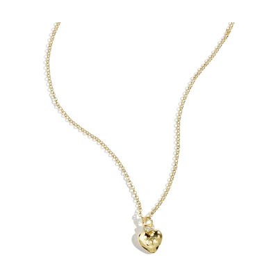 (Women) CHANEL Gold Heart Pendant Necklace with Crystals and Rhinestones for Women. ABD078-B16157-NW375