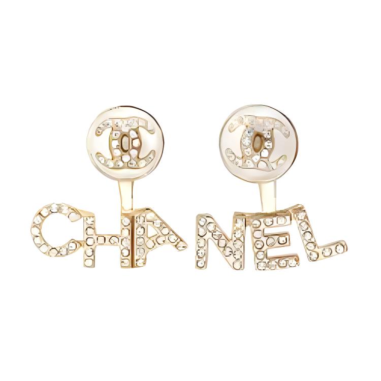 (Women) CHANEL Gold Logo Earrings with Faux Pearl & Rhinestones for Women AB6484-B06148-ND176