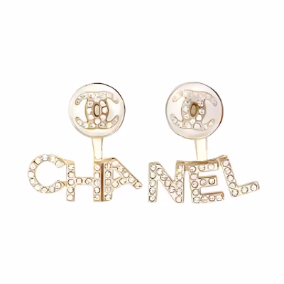 (Women) CHANEL Gold Logo Earrings with Faux Pearl & Rhinestones for Women AB6484-B06148-ND176