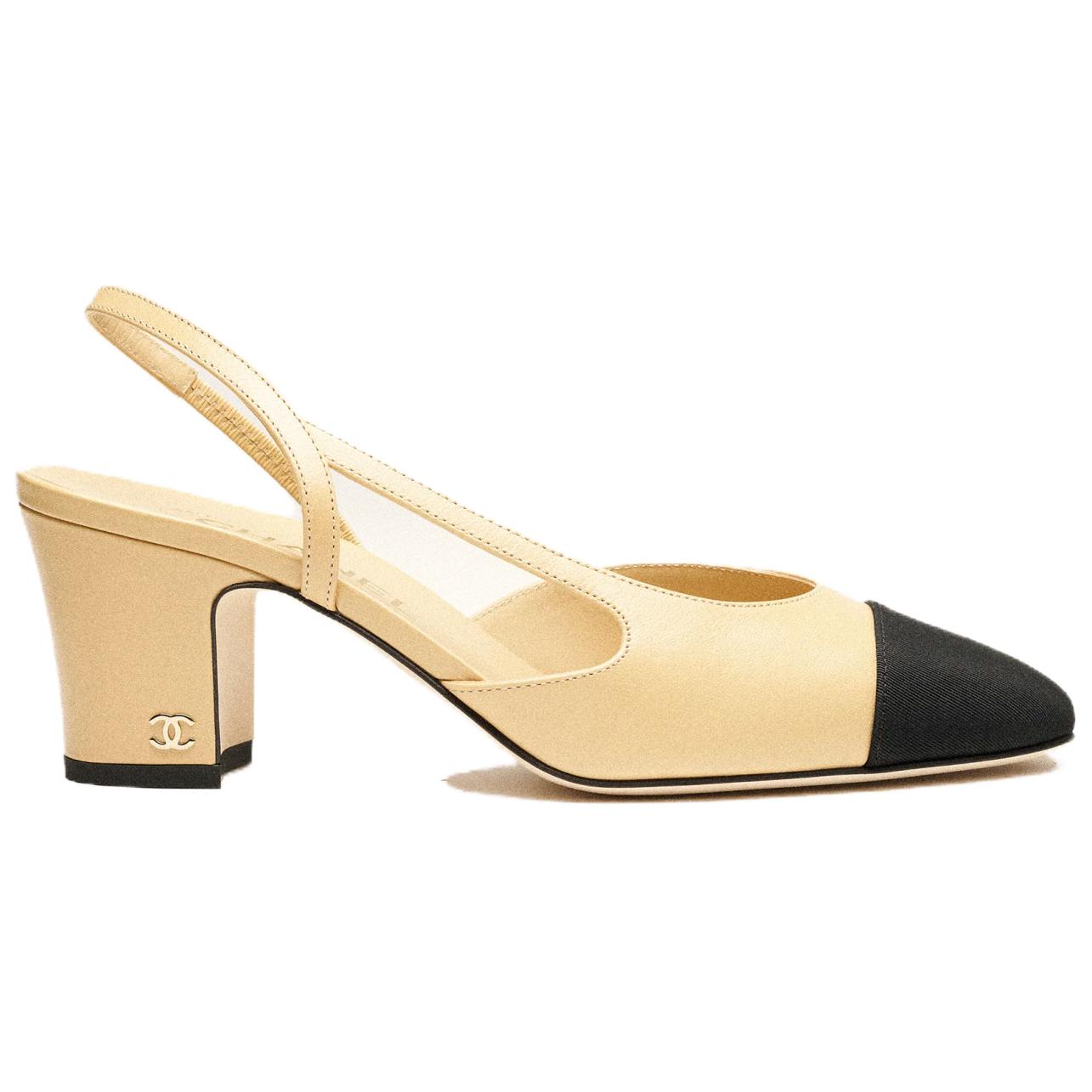 Order (W) Kasut Tumit Tinggi Chanel Grosgrain & Kulit Anak Kambing dengan Ikatan Buku Lali 'Beige' G31318-Y50006-C8378