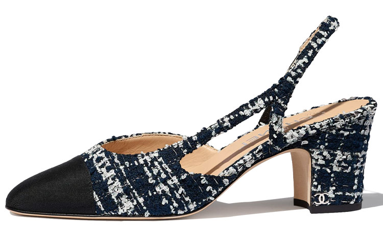 (Women) Chanel Grosgrain Cap-Toe Slingback 'Navy' G31318-Y53818-K2192