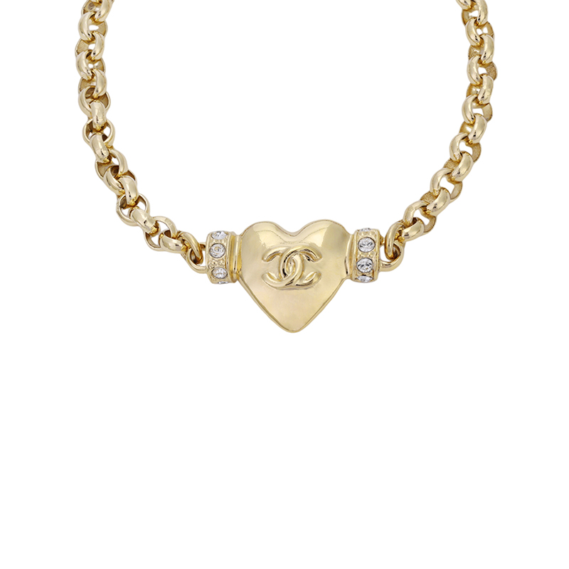 (Women) CHANEL Heart Logo Metal Rhinestone Bracelet Gold Women SS2024 Collection ABD086-B16157-NW375