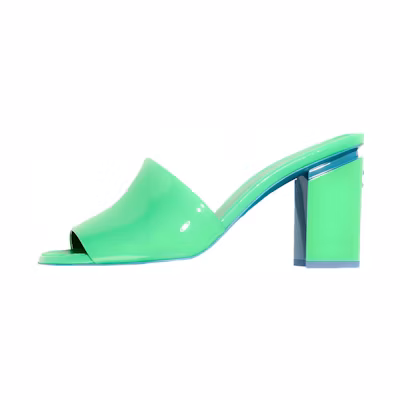 (W) Chanel Heeled Sandal 'Green Patent Calfskin'