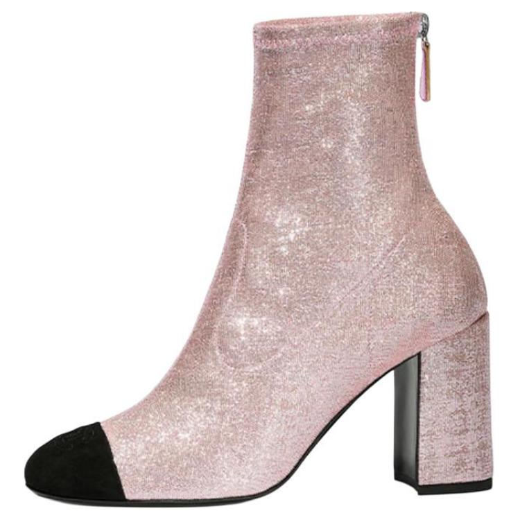 (W) Chanel High-Heeled Ankle Boots 'Pink Leather Zip'