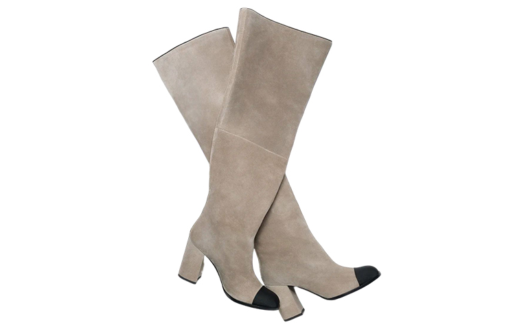 Lookbook CHANEL香奈兒 絨面 高跟 高筒靴 女款 淺灰色