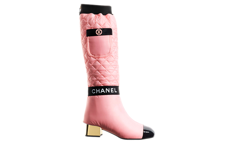 Order 香奈兒 (CHANEL) 小羊皮與小牛漆皮保暖增高高筒靴 女款 粉色