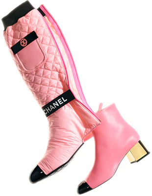 香奈兒 (CHANEL) 小羊皮與小牛漆皮保暖增高高筒靴 女款 粉色 Shop 香奈兒 (CHANEL) 小羊皮與小牛漆皮保暖增高高筒靴 女款 粉色