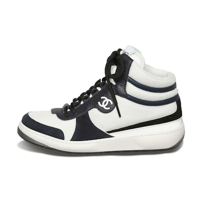 (W) Chanel High-Top Calfskin Sneakers 'White Blue'