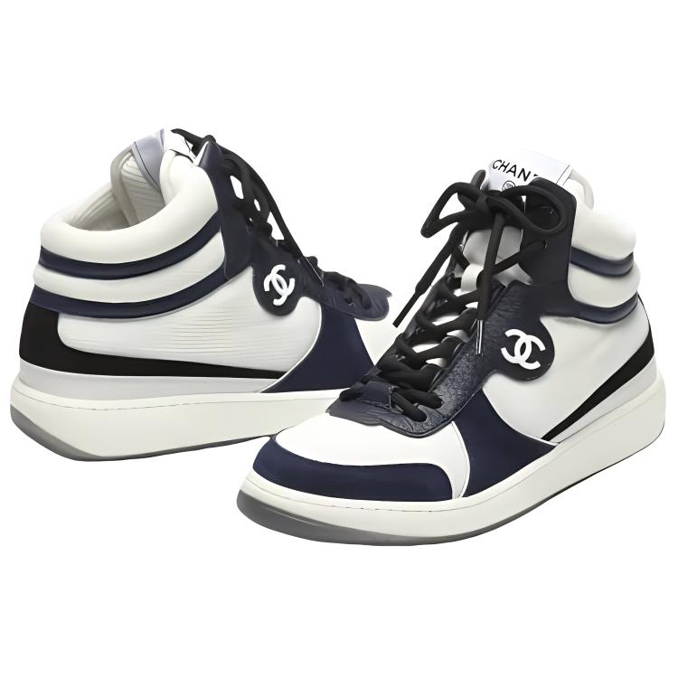 (W) Chanel High-Top Calfskin Sneakers 'White Blue' 圖 4
