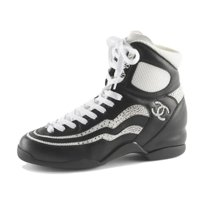 (W) Chanel High-Top Lace-Up Sneakers 'Black Silver'