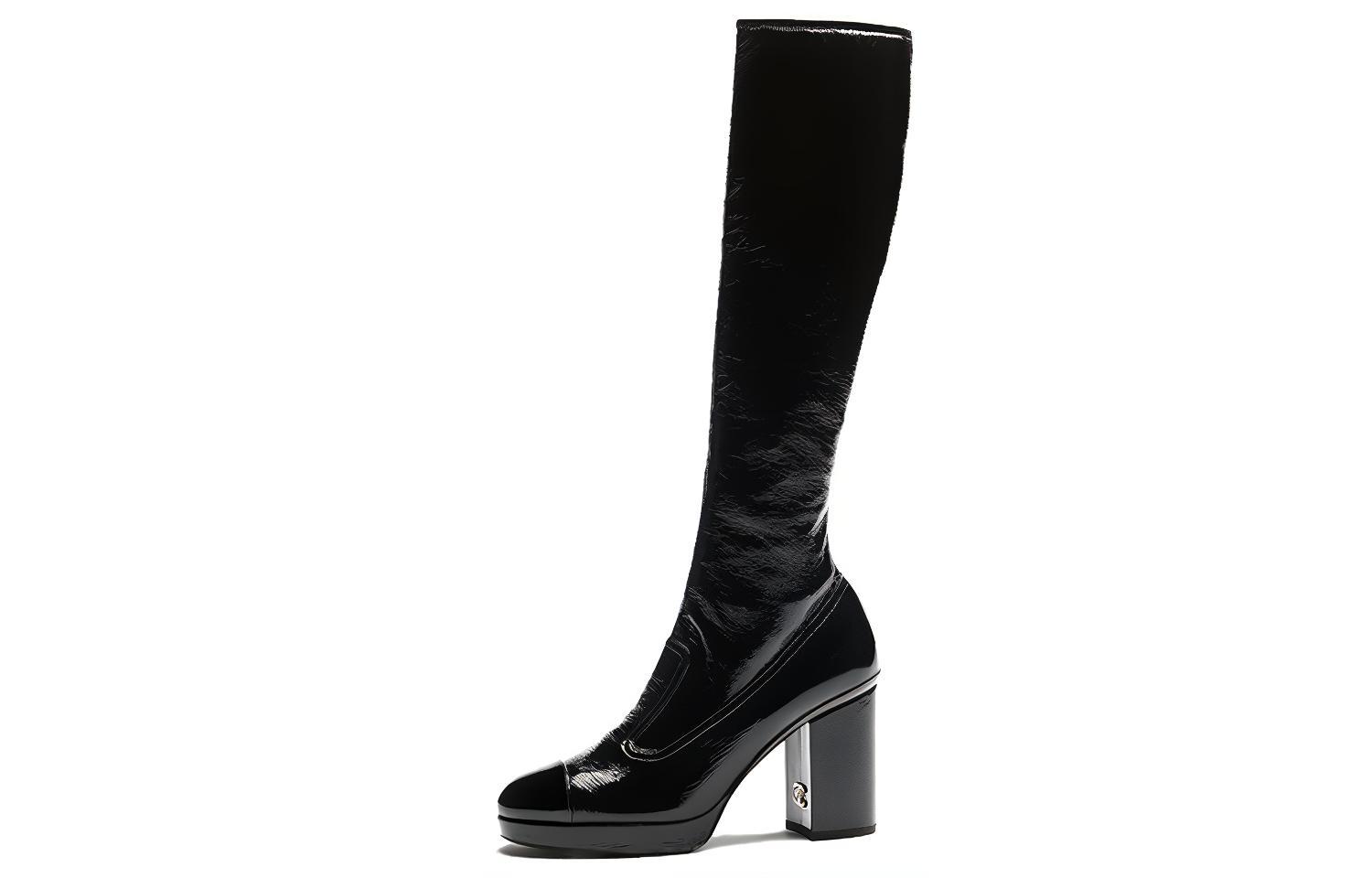 Buy (W) Bottes Montantes Chanel en Cuir Noir. G45324-B14606-94305