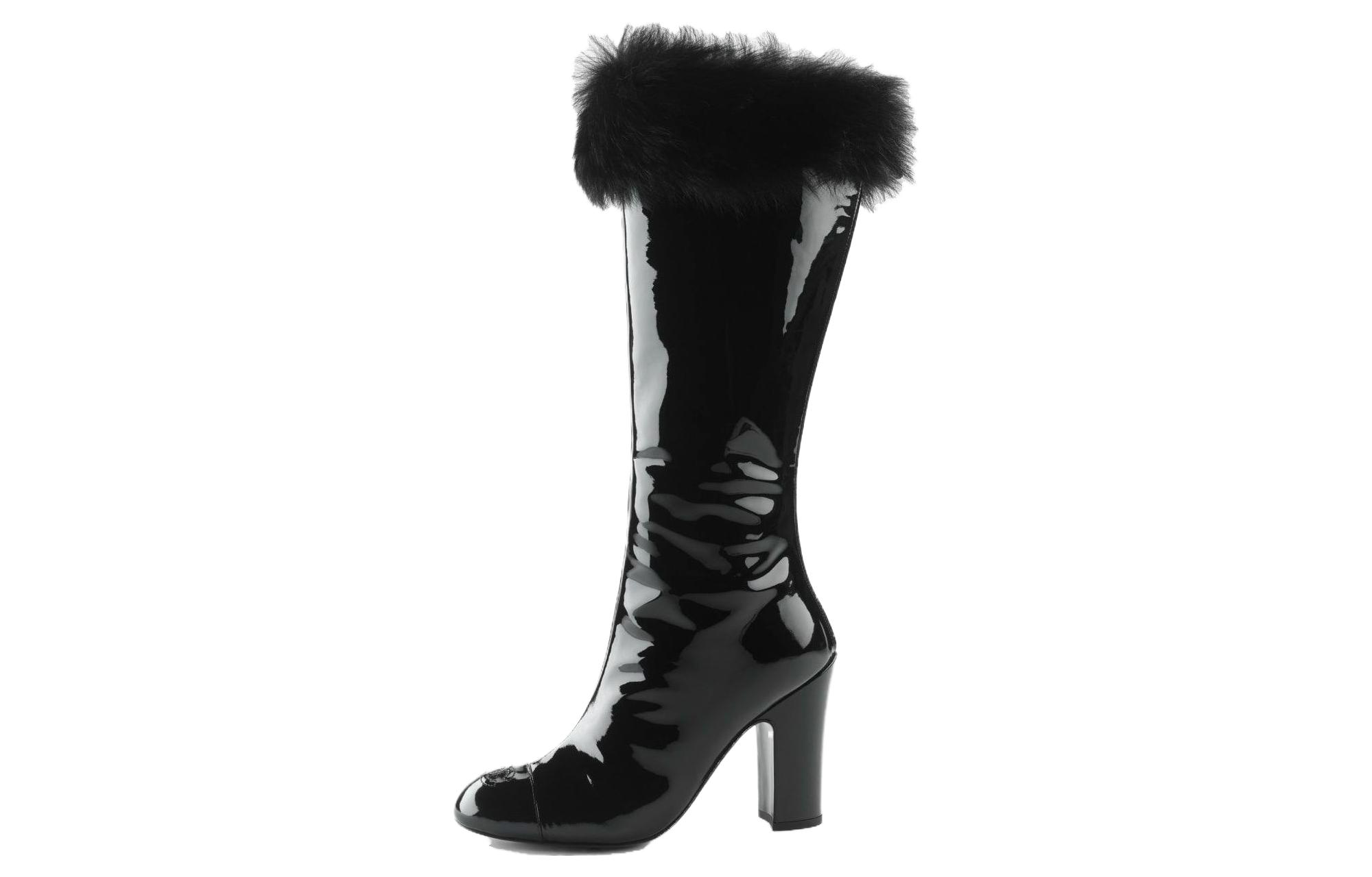 (W) Chanel High-Top Zip Boots 'Patent Leather Black'