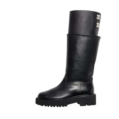 (W) Chanel High 20mm Boots Black Calfskin
