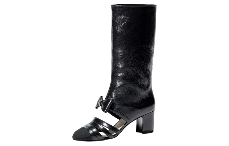 (W) Chanel High Boot 'Black Patent Bow'