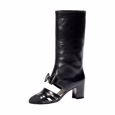(W) Chanel High Boot 'Black Patent Bow'