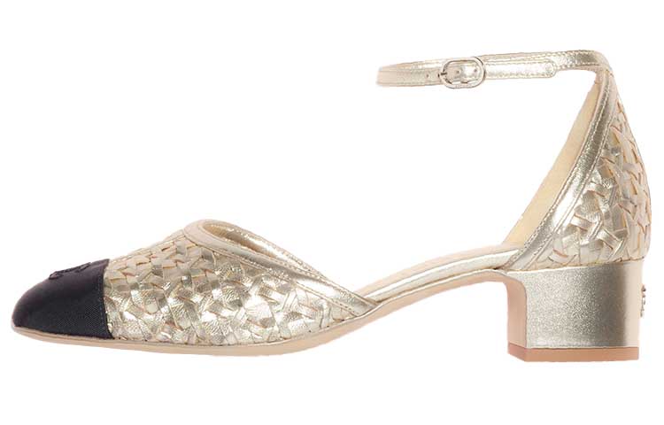 (W) Chanel High Heel in Braided Lambskin 'Black and Gold'