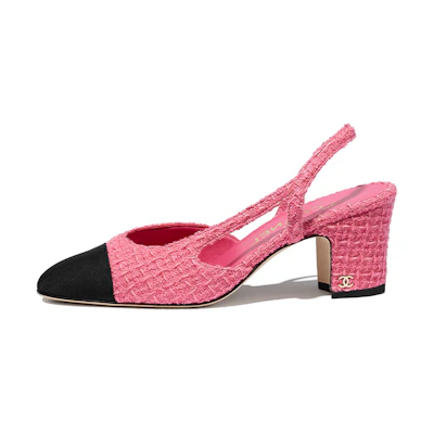 (W) Chanel High Heel Mules 'Pink Tweed Satin'