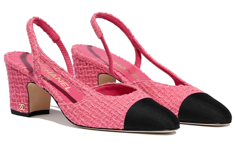 Order (W) Chanel Sepatu Heels Tinggi 'Pink Tweed Satin' G31318-Y54248-K2290