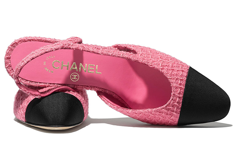 Shop (W) Mules à Talons Hauts Chanel ''Satin Tweed Rose'' G31318-Y54248-K2290