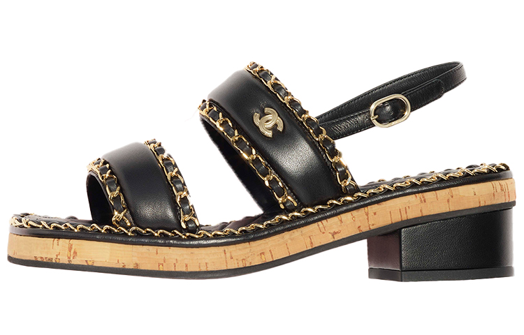 (W) Chanel High Heel Slide 'Black Sheepskin Leather'