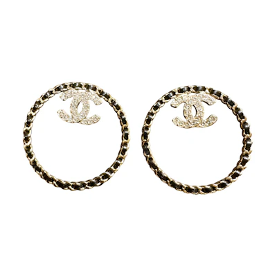 (Women) CHANEL Hoop Earrings Women’s Gold/Black Elegant Design AB9086-B08596-NJ197