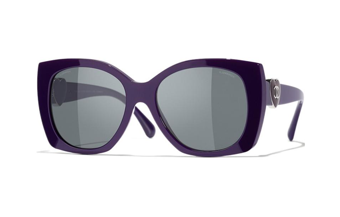 (Women) CHANEL Irregular Purple Sunglasses with Logo Detail for Women. CH5519C1758S4