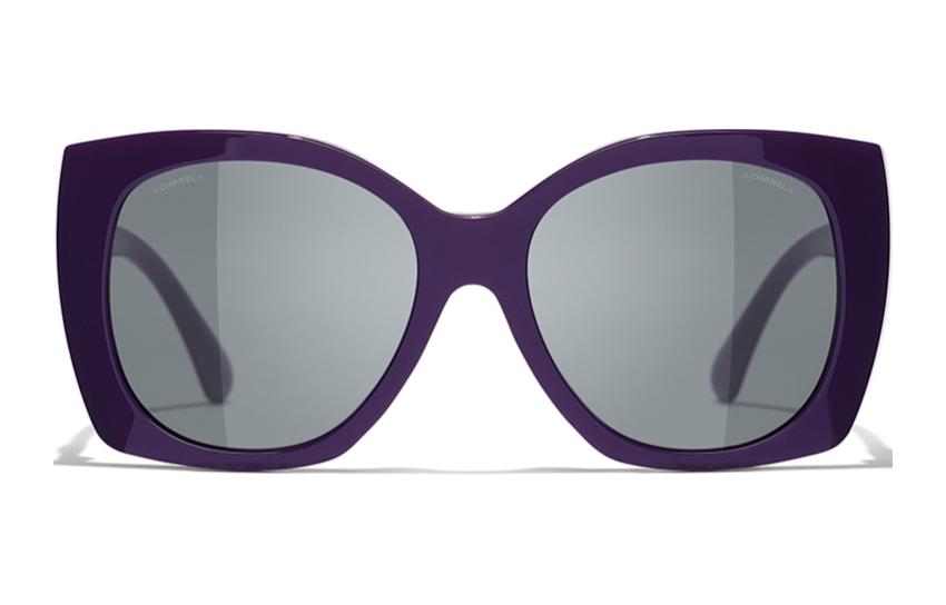 Shop (W) シャネル レディース ロゴディテール付きイレギュラーパープルサングラス. CH5519C1758S4