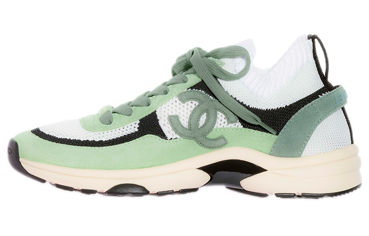 (W) Chanel Knit and Suede Calfskin Sneakers 'White Black Green'