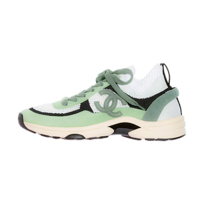 (W) Chanel Knit and Suede Calfskin Sneakers 'White Black Green'