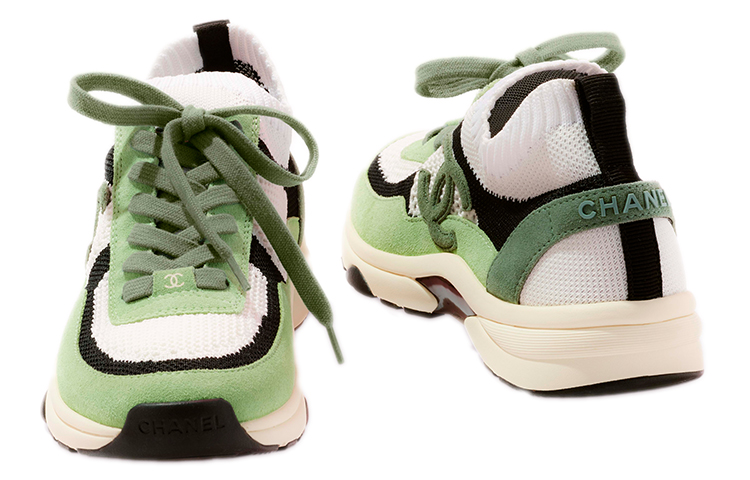 (W) Chanel Knit and Suede Calfskin Sneakers 'White Black Green' 圖 3