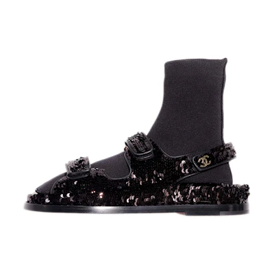 (W) Chanel Knit Sandals with Sequins 'Black'