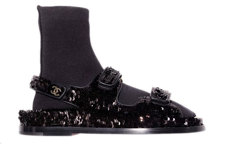 Order (Women) Chanel Knit Sandals with Sequins 'Black' G38695-Y55689-94305