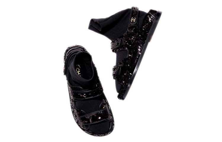 Shop (Women) Chanel Knit Sandals with Sequins 'Black' G38695-Y55689-94305