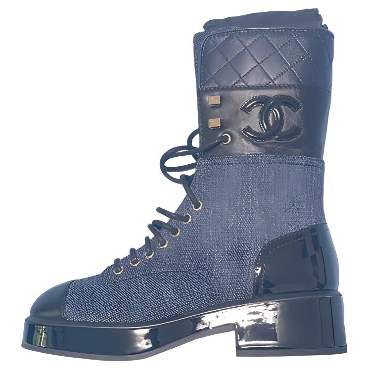 (Women) Chanel Lace-Up Short Boots 'Blue Black' G38863-Y55778-K3941