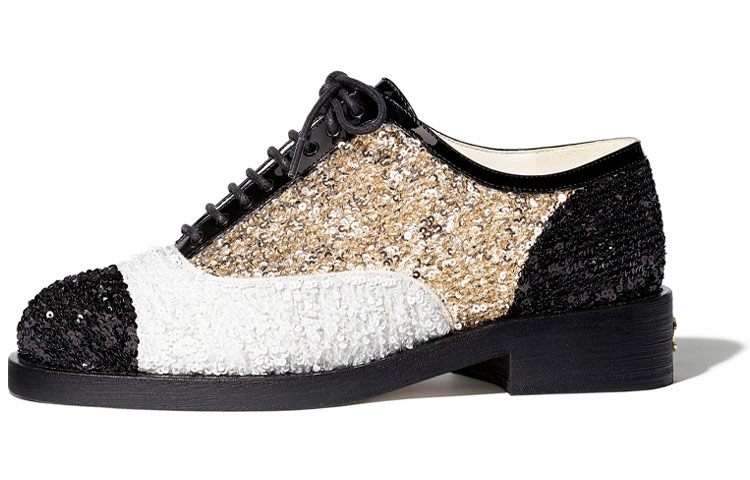 (W) Chanel Lace-Up Sneaker 'Sequin White Gold'