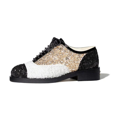 (W) Chanel Lace-Up Sneaker 'Sequin White Gold'